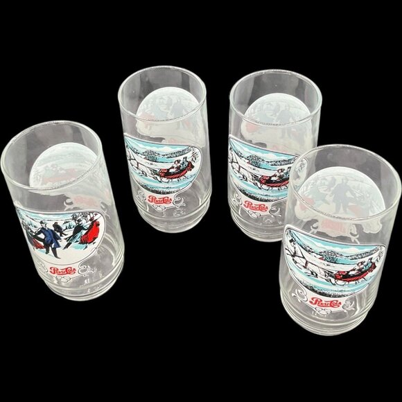 Pepsi Cola Soda Winter Scene Clear Skating Victorian 1980s Drinking Glasses - Picture 2 of 12